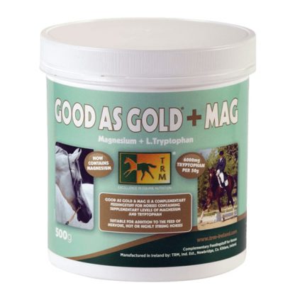 Køb TRM Good as Gold tilskud med magnesium til nervøse og stressede heste på hhcare.dk