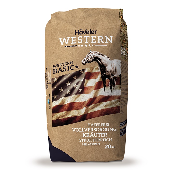 Western Basic 20 kg – Müsli uden havre tilpasset de fysiologiske behov hos westernheste racer. Det lave energiinhold gør den velegnet til nøjsomme heste.
