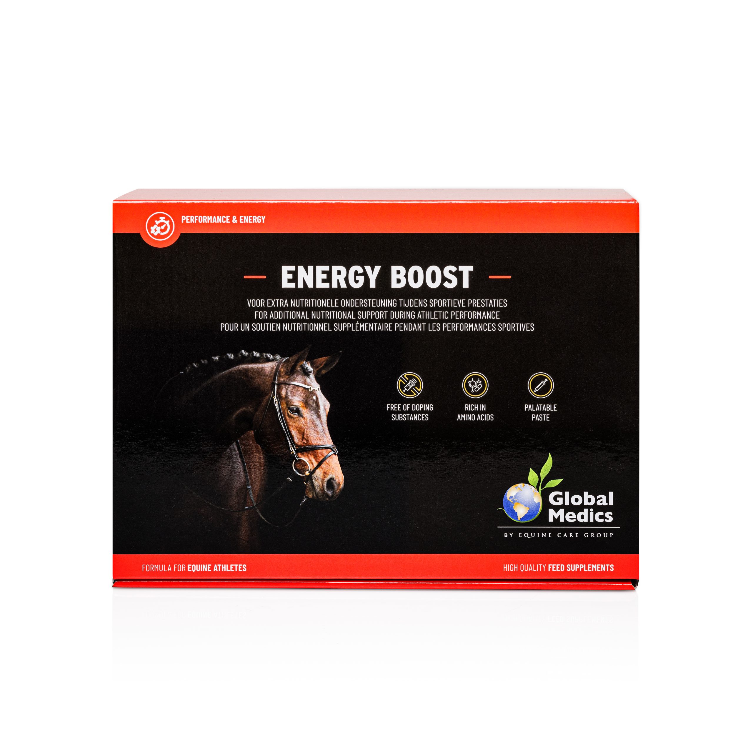 Køb Global Medics Energy Boost, koncentreret energi til hesten. Bestil i dag – Vi leverer i løbet af 1-3 dage. Fragtfrit fra kun 499.- til pakkeshop.